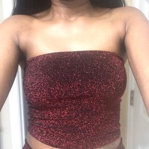 2 Piece Bandeau Sparkle Set (Red)